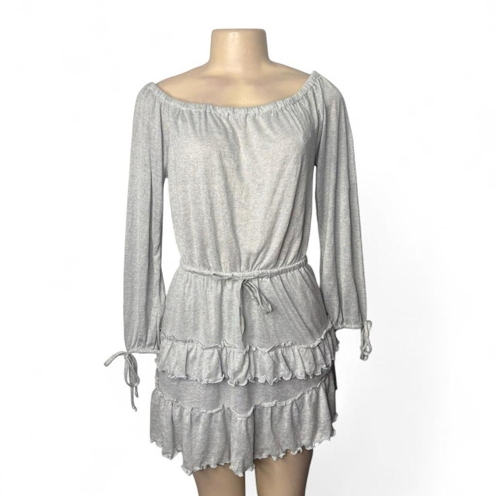 Silver Long Sleeve Ruffled Tiered Dress
